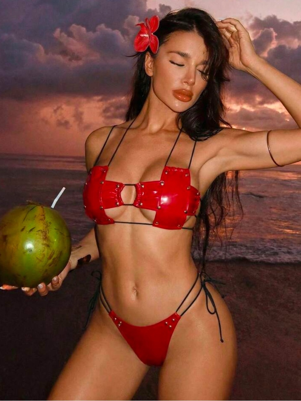 NWT Red Metallic Studded 2-Piece Bikini Set 🌶️